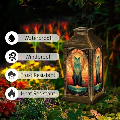 Solar Lantern Retro Geometric Fox Silhouette Outdoor Waterproof Garden Hanging Lantern Solar Powered Lighting Outside Solar Light for Patio Yard Camping, Gifts for Women Mom - Image 3