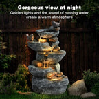 Outdoor Garden Water Fountain, 5 Tiers Cascading Rock Water Fountain, 26.4" H Waterfalls Resin Fountain with 4 LED Lights and Dicky Bird, Natural Modern Art Decor for Indoor and Patio Porch - Image 5
