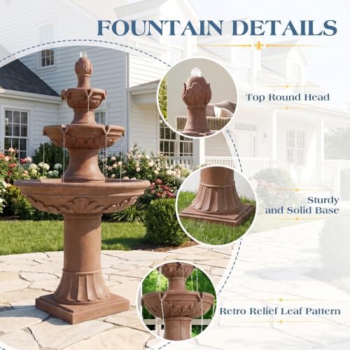 Outdoor Water Fountain, 3-Tier Italian Garden Waterfall Fountain - Image 6