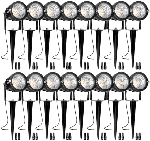 Low Voltage Landscape Lights, 10W 12/24V 2700K Warm White Landscape Lighting, IP65 Waterproof Outdoor LED Spotlight for Garden Yard Tree, 16 Pack with Connectors by REEGOLD