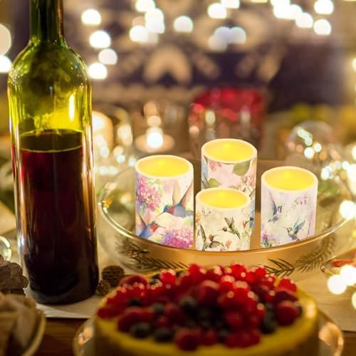 Vintage Flower Hummingbird Flameless Candles Battery Powered LED Pillar Candles Tealights with Remote Timer Color Changing Control for Home Decor Set of 4 - Image 6