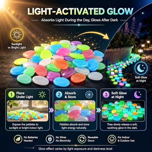 Glow in the Dark Rocks Outdoor, Night Guide Pebbles for Aquarium, Luminous Garden Stones for Landscape Decor, Yard, Walkway & Planter (1000, Multicolor) - Image 4