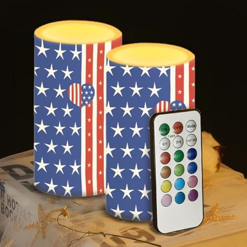 USA Flag Print Flameless Candles with Timer Battery Operated Candles with Remote Elictric Pillar Lights for 4th of July Home Room Dining Table Decorations - Image 4