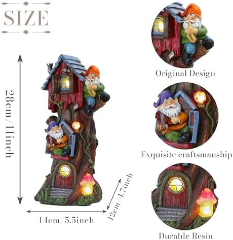 TERESA'S COLLECTIONS Gnome Treehouse Solar Resin Garden Statue 11" - Image 5