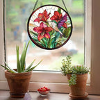 Red Flower Hummingbird Stained Glass Window Hanging Gifts for Women 9.8" - Image 4