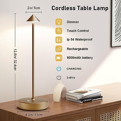Set of 2 Cordless Rechargeable Led Table Lamp Battery Operated Light Bronze - Image 3