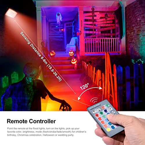 30W LED RGB Flood Light, Dimmable Color Changing Spotlights with Remote Control, IP67 Waterproof Outdoor Security Lights 16 Colors 4 Modes Decorative Lamp for Landscape Party Stage, 2 Pack - Image 3