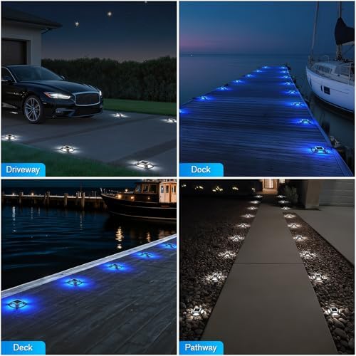 VOLISUN Solar Driveway Lights Dock Deck Lights 12 Pack,2 Colors in 1 Led IP67 Waterproof Outdoor Warning Step Lights for Driveway Sidewalk Pathway (White/Blue) - Image 6