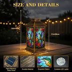 Solar Lantern Colorful Stained Glass Artwork Hummingbirds Garden Hanging Lantern Waterproof Solar Powered Lighting Outdoor Table Lamp for Patio Yard Memorial Gifts Grave Decorations for Cemetery - Image 5