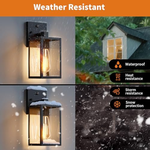 2 Pack Dusk to Dawn Exterior Lighting Fixtures Wall Mount, Sensor Outside Front Porch Lights for House, Outdoor Lantern Lamp, Waterproof Wall Sconce Lights, Black Coach Light for Garage Entryway - Image 4