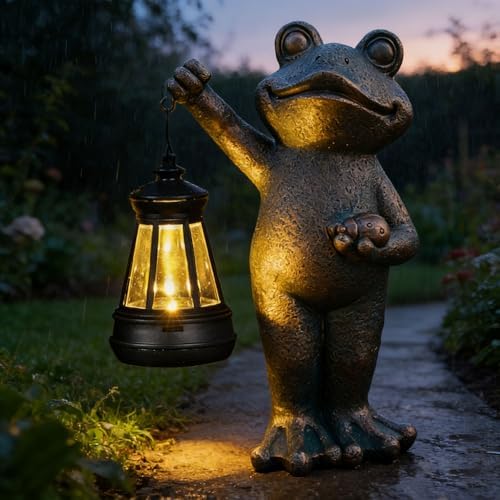 Garden Frog Statue Gifts Outdoor Fairy Garden Accessories Outdoor Lights Solar Garden Frog Decor Art Housewarming Gift for Patio,Yard,Lawn Ornament - Image 4