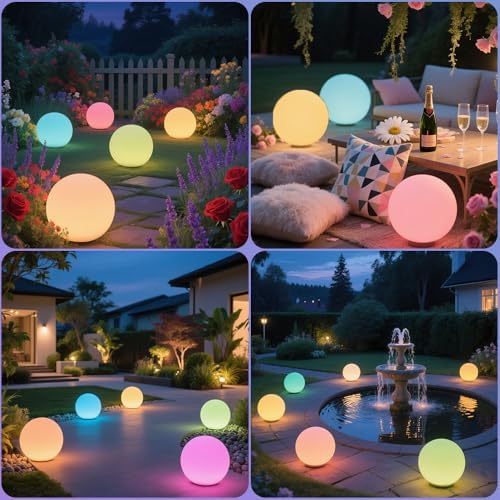 10-in Solar Globe Light, Solar Garden Ball Light Outdoor w/Remote, 16 RGB Color 4 Modes Glowing Ball, Waterproof Smart Light Sensor Control Outdoor Orb Lamp w/Ground Stake for Pathway Patio Yard Party - Image 3