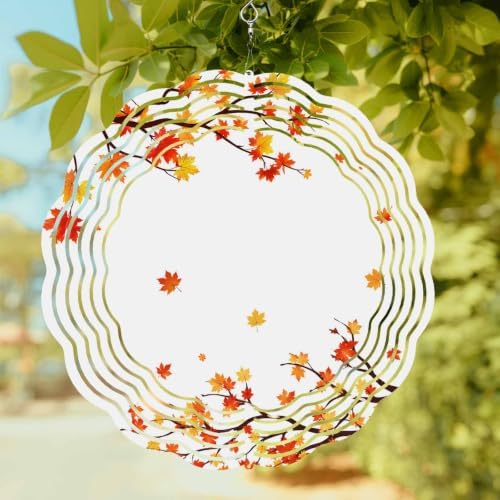 12 Inch Orange Leaves Fall Wind Spinner for Yard and Garden, Thanksgiving Maple Leaves Branches Hanging Ornaments Outdoor 3D Kinetic Wind Sculpture Spinners Indoor Outdoor Patio Décor Ornaments Gift - Image 2
