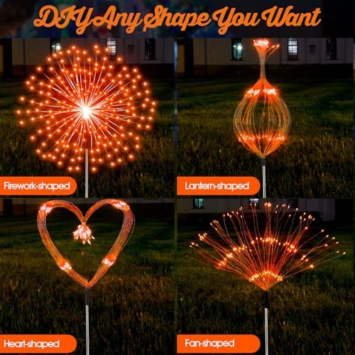 Tujoe 4 Pack Halloween Solar Decoration Outdoor Firework Lights, Orange - Image 4