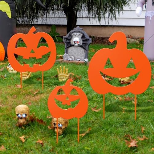 3 Pack Halloween Pumpkins Yard Stake, Metal Halloween Outdoor Decor - Image 6