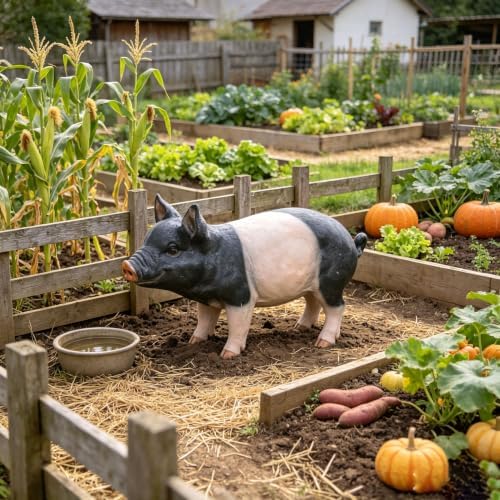26'' Farm Pig Figurine Garden Statue Realistic Resin Weather Pink Black by Unknown