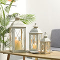 TRIROCKS 3-Pack Decorative Lanterns - 19" Vintage Metal Candle Holders with Tempered Glass - Perfect for Christmas, Living Room, Garden, Patio, Indoor & Outdoor Events (White with Gold Brush Finish) by TRIROCKS