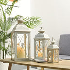 TRIROCKS 3-Pack Decorative Lanterns - 19" Vintage Metal Candle Holders with Tempered Glass - Perfect for Christmas, Living Room, Garden, Patio, Indoor & Outdoor Events (White with Gold Brush Finish) by TRIROCKS