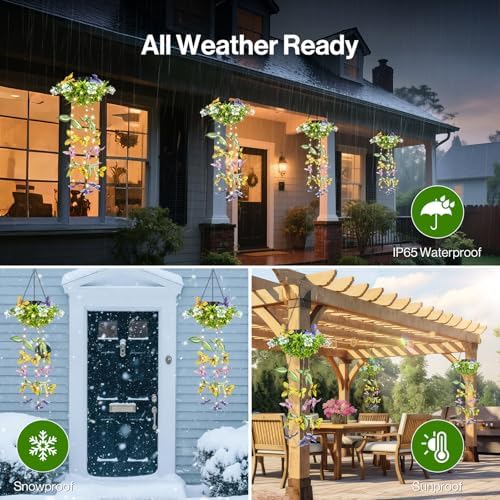 Colorful Solar Butterfly Lights for Spring & Summer Garden, 2 Pack Hanging Lights with Fluttering Butterflies & Flowers, IP65 Waterproof Outdoor String Lights for Patio, Birthday & Kids Play Area - Image 5
