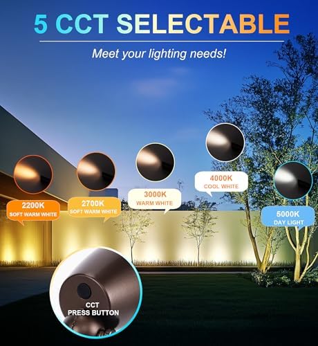 CLOUDY BAY 9W 5CCT LED Landscape Lighting Low Voltage (AC/DC 12V) Outdoor Spotlights with Spike Stand,Waterproof Pathway Lights,2200K/2700K/3000K/4000K/5000K Selectable,Pack of 4,Bronze - Image 3