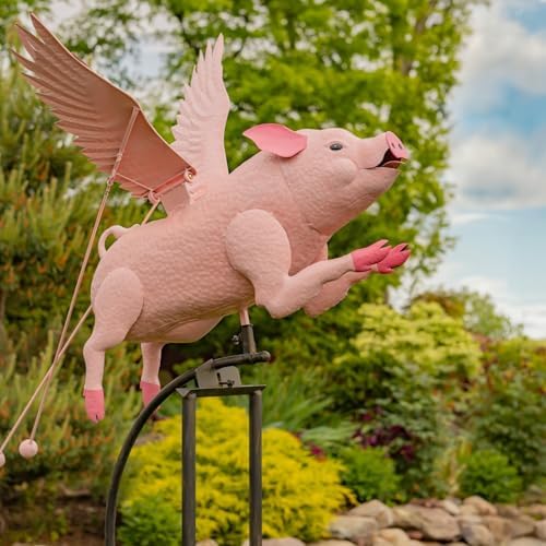 Large Rocking Animals with Flapping Wings Garden Stakes (Antique Pink, Flying Pig) - Image 3