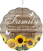 Yellow Sunflowers Wind Spinners Outdoor Family Brown Wood Striped Countryside 3D Stainless Steel Wind Spinner for Yard Kinetic Sculpture Hanging Spinning Ornament for Garden Patio Porch 12 Inch by Unknown
