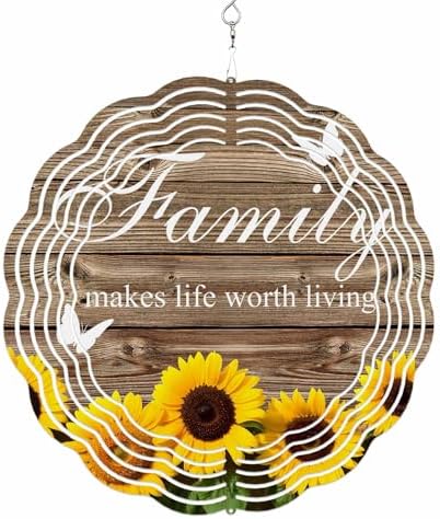 Yellow Sunflowers Wind Spinners Outdoor Family Brown Wood Striped Countryside 3D Stainless Steel Wind Spinner for Yard Kinetic Sculpture Hanging Spinning Ornament for Garden Patio Porch 12 Inch by Unknown