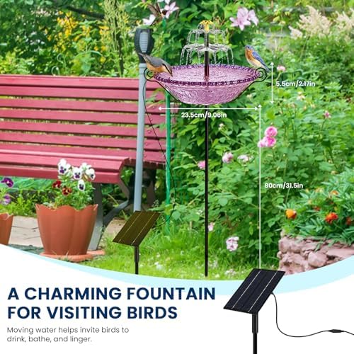 Solar Fountain for Bird Bath Outside, Garden Water Feature with Ground Stake Stand or Hanging Style for Patio, Yard & Lawn (B-XL-Purple) - Image 4