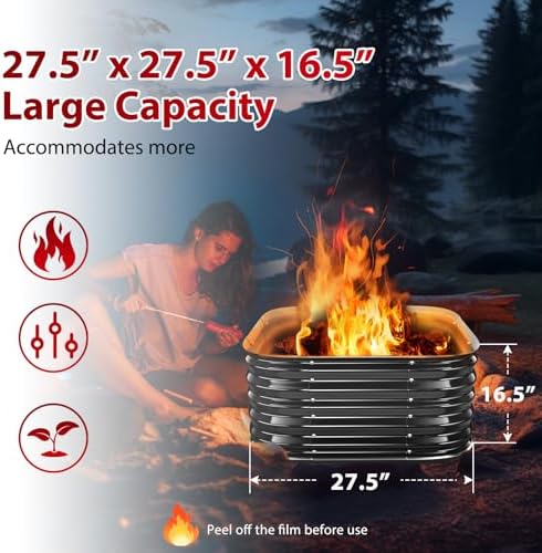 Height 16.5 Inch, Square Galvanized Steel Fire Pit for Outside, Heavy Duty Steel Fire Pit In-Ground for Backyard, Camping, Bonfire, Flower Raised Garden Bed for Garden (2.3x2.3x1.5ft) - Image 3