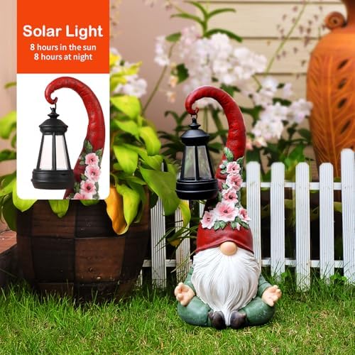 Large Zen Garden Gnomes Statue with Solar Light, 13.19 Inch Outdoor Decor - Image 4