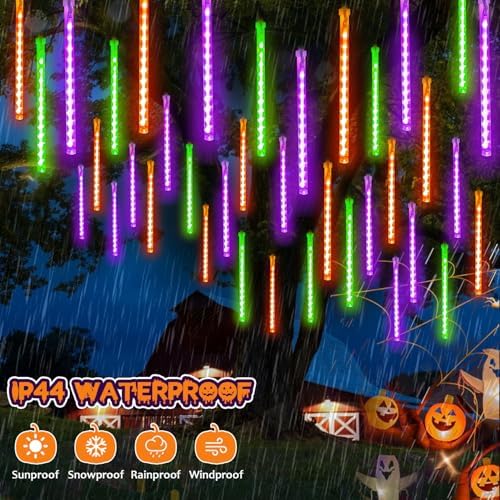 Halloween Lights Outdoor 2 Pack Meteor Shower Lights Orange Purple Green - Image 2