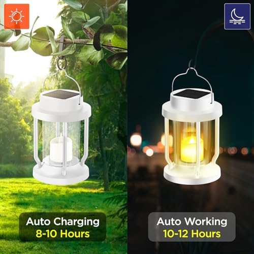 Solar Lantern Outdoor & Indoor Use – Hanging Solar Lights with Realistic Flickering Flameless Candle, Weatherproof for Gardens, Patios, Trees, and Lawns (White, 4 Pack) - Image 2
