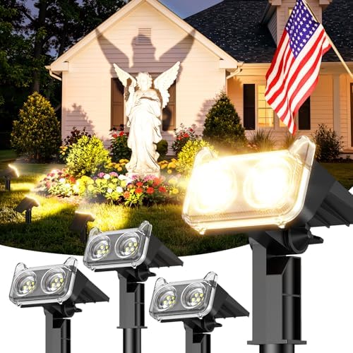 LETMY Solar Lights Outdoor Waterproof IP65, 4 Pack Solar Spot Lights Outdoor with 14 Big LEDs, 2-in-1 Wall Lights & 2 Modes Solar Landscape Spotlights for Pathway Yard Decor Garden Gifts (Warm White) by Letmy