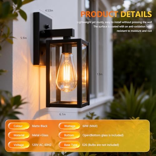 Dawn to Dusk Sensor Outdoor Light Fixture Waterproof Porch Lights Anti-Rust Exterior Wall Lighting Outdoor Wall Lantern for Patio Front Door Garage House - 2 Pack - Image 3