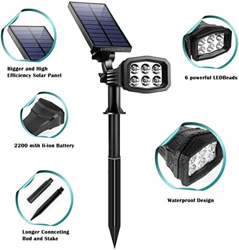 URPOWER Solar Lights Outdoor, Adjustable Solar Spot Lights Outdoor Spotlight 2-in-1 Waterproof Solar Landscape Lights Wall Light, Dusk-to-Dawn Solar Powered Lights for Yard, Garden (Warm White 2 Pack) - Image 3