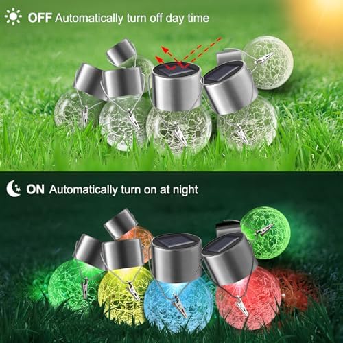 Solar Lights Outdoor Hanging Decorative Globe 24 Pack, Waterproof Solar Lantern with Handle and Clip, Solar Powered Glass Ball Lights for Garden Yard Fence Tree Umbrella Holiday Décor, Color Changing - Image 4