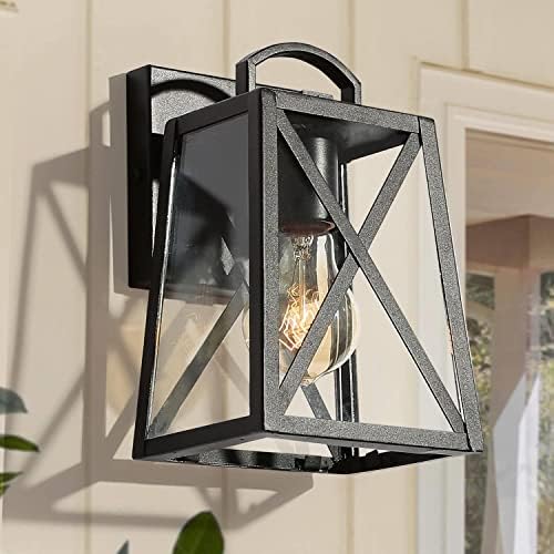Black Outdoor Wall Sconce Lights, Farmhouse Trapezoid Anti-Rust Waterproof Outdoor Porch Lights Wall Mount Exterior Light Fixture with Clear Glass for Patio, Froot Door, Garage by ClassyLeaves