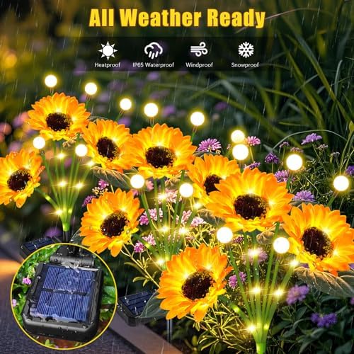 Solar Lights Outdoor Garden Decor 4 Pack Sunflower Firefly Solar Flowers - Image 7