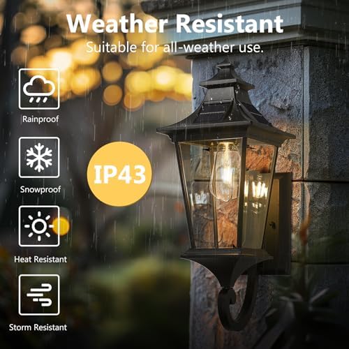 Emliviar Solar Outdoor Wall Light, Dusk to Dawn Porch Lantern, 500181-SL BK - Image 3