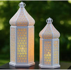 VELA LANTERNS Large Temple Tower Moroccan Lantern Lamp Decorative Candle Holders for Ramadan Decorations, Hanging, Outdoor Patio or Porch, Indoor Home Decor, Weddings, White, Set of 2 by VelaCandleLanterns