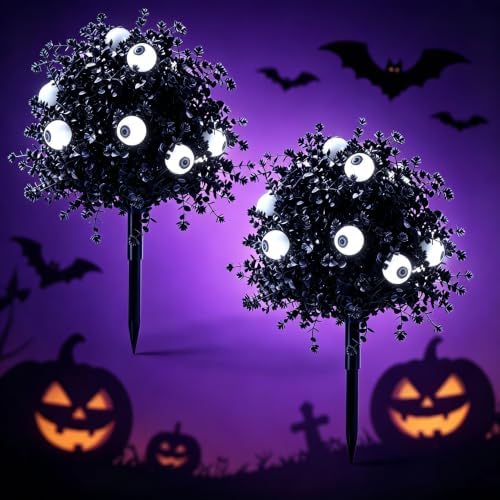 Outdoor Artificial Flowers Fake Plants, Artificial Topiary Balls with Ground Spikes, UV Resistant, Mix 4 Colors, 2 Pack, 20 inch, Garden Porch Patio Gravesite Indoor Decor (2 PCS Black) - Image 5