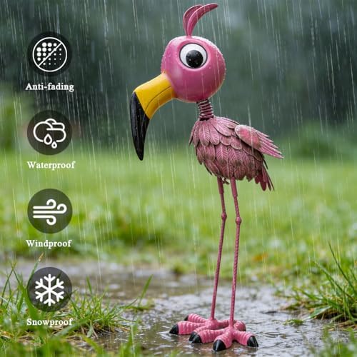 26” Metal Flamingo Statue Outdoor Garden Decor - Image 4