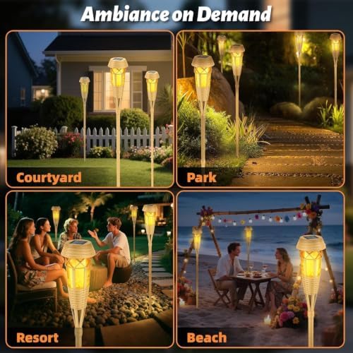 Solar Torch Lights, Flickering Flame Bamboo Outdoor Lights, 2‑Pack - Image 7
