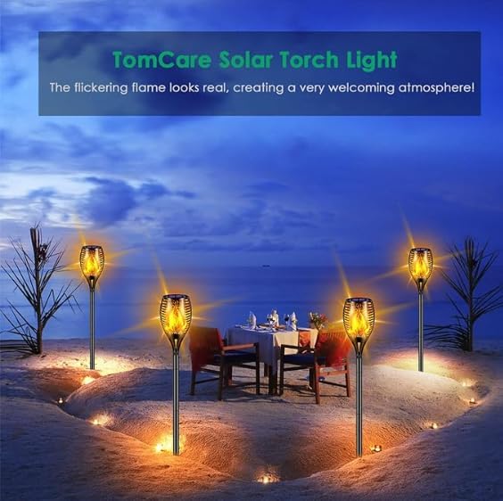 Solar Torch Lights Outdoor Flickering Flame,8Pack Outdoor Garden Landscape Light 12LED Ground Lawn Decoration Induction Torch Light - Image 3