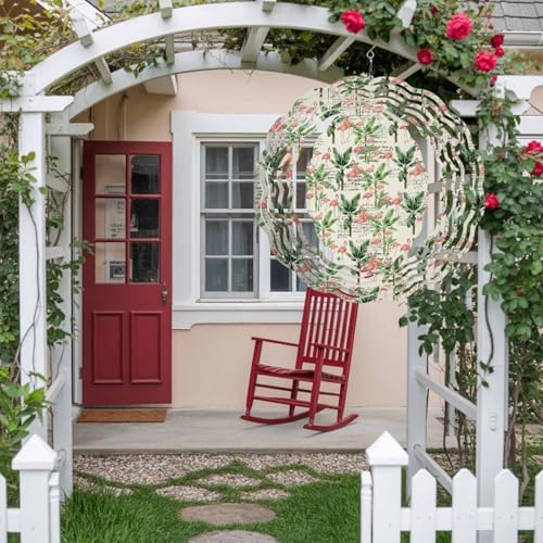 Summer Wind Spinners Outdoor Tropical Flamingos Palm Leaves Beige Letter Texture 3D Stainless Steel Wind Spinner for Yard Kinetic Sculpture Hanging Spinning Ornament for Garden Patio Porch 12 Inch - Image 5