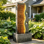 AUTODAYA 39" Zen Faux Slate Outdoor Fountain LED Cascading Waterfall - Image 3