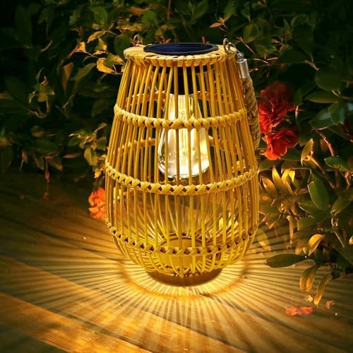 Solar Powered Lantern Outdoor Waterproof Hanging Rattan Lantern Lights Solar Lanterns Decorative Table Lamp for Garden,Yard,Patio,Porch,Trees,Lawn,Pathway,1 Pack by Livinlarge
