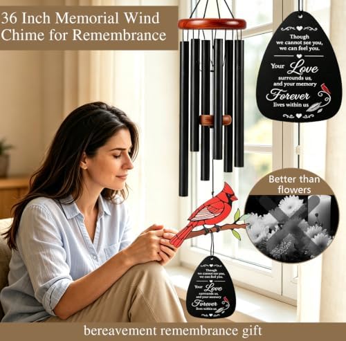 36'' Cardinal Memorial Wind Chimes, Sympathy Gift for Loss of Loved One - Image 5