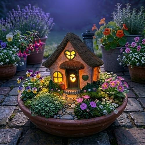 PRETMANNS Solar Fairy House for Outside, Green, 7.56" High - Image 3