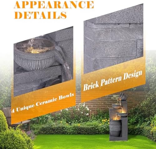 Water Fountain Outdoor, Modern Water Feature with LED Lights, 4-Tier Cascading Resin Waterfall Fountain, 32" Large Garden Fountains for Yard, Deck, Patio, Porch - Image 5